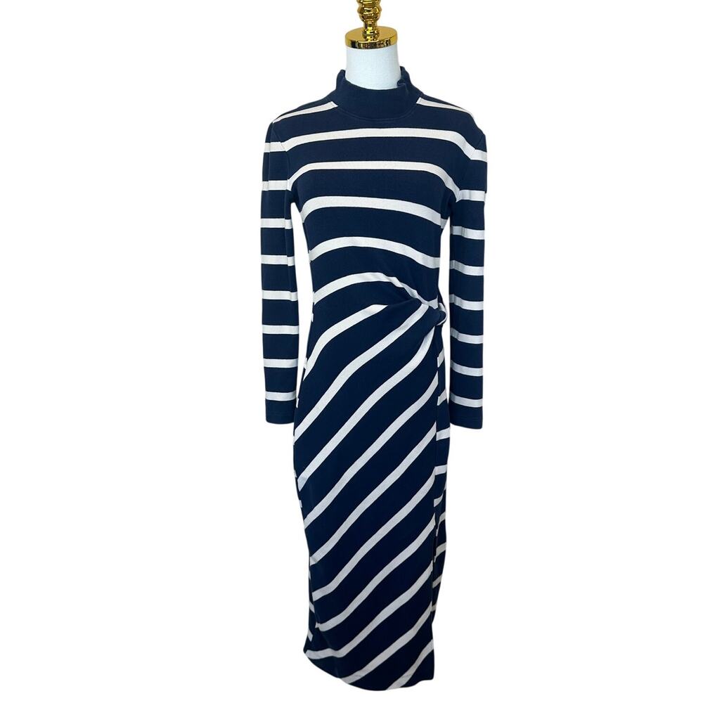 Tanya Taylor Blue White Striped Knit Midi Dress SMALL Career Work Cotton $400 - Picture 8 of 11